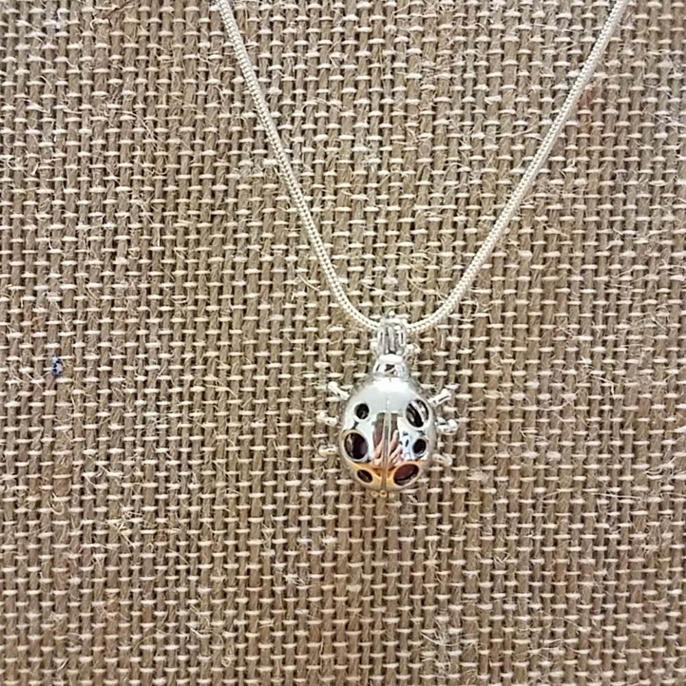Sterling Silver Ladybug Cage Necklace